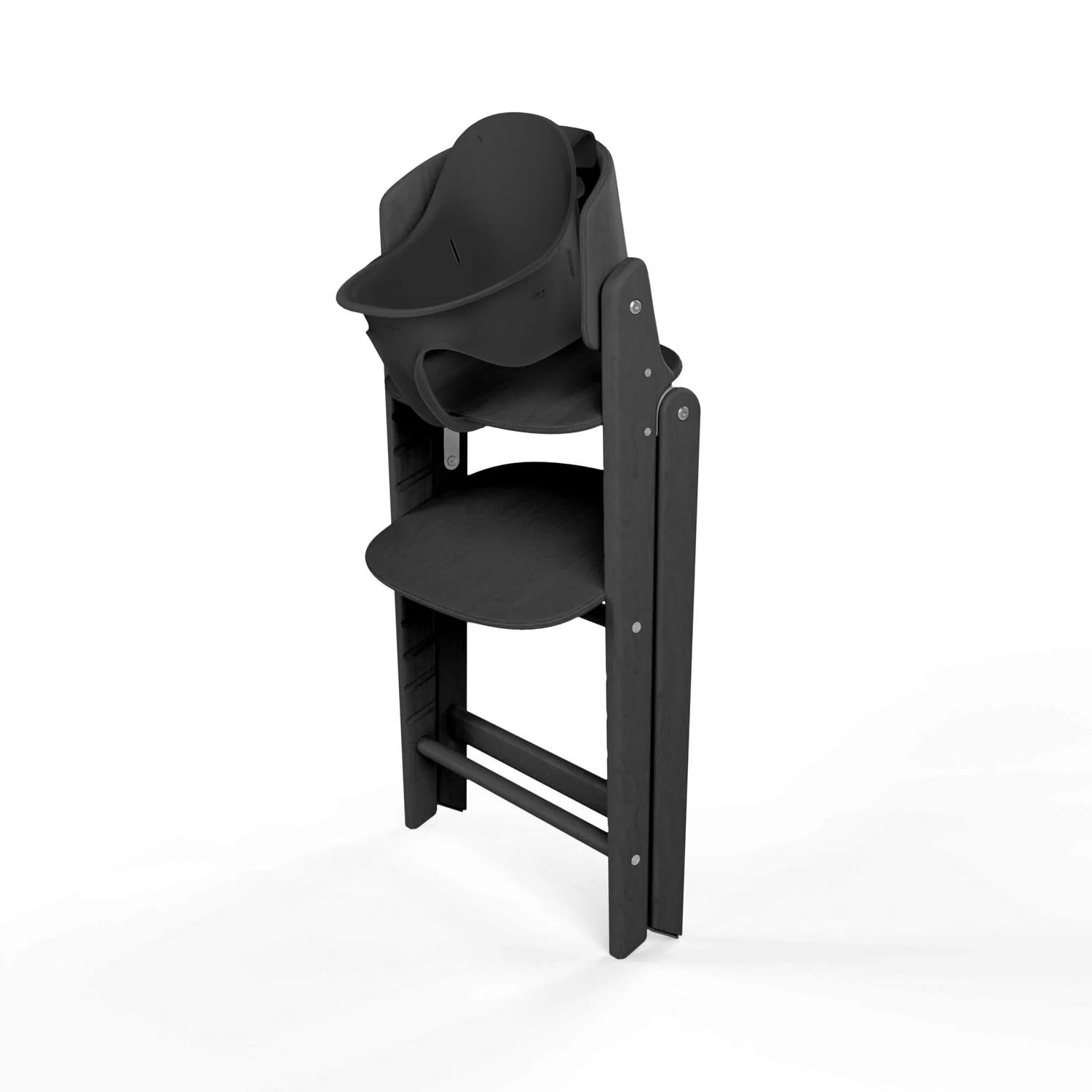 כיסא לתינוק Click & Fold 3-in-1 עם מגש, מושב תינוק ורתמת רצועות עץ טבעי בצבע שחור - Image 5