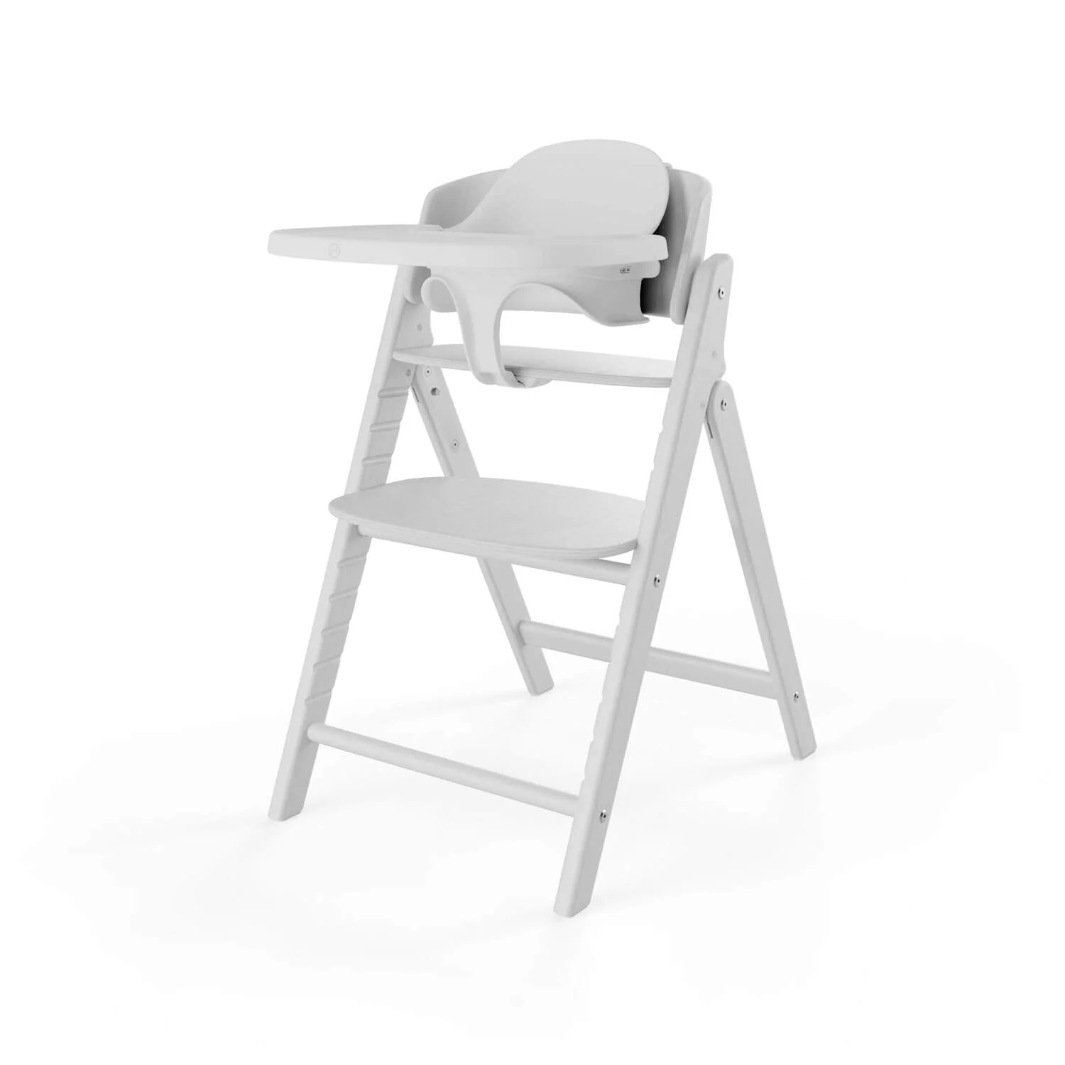 כיסא לתינוק Click & Fold 3-in-1 עם מגש, מושב תינוק ורתמת רצועות עץ טבעי בצבע לבן - Image 2