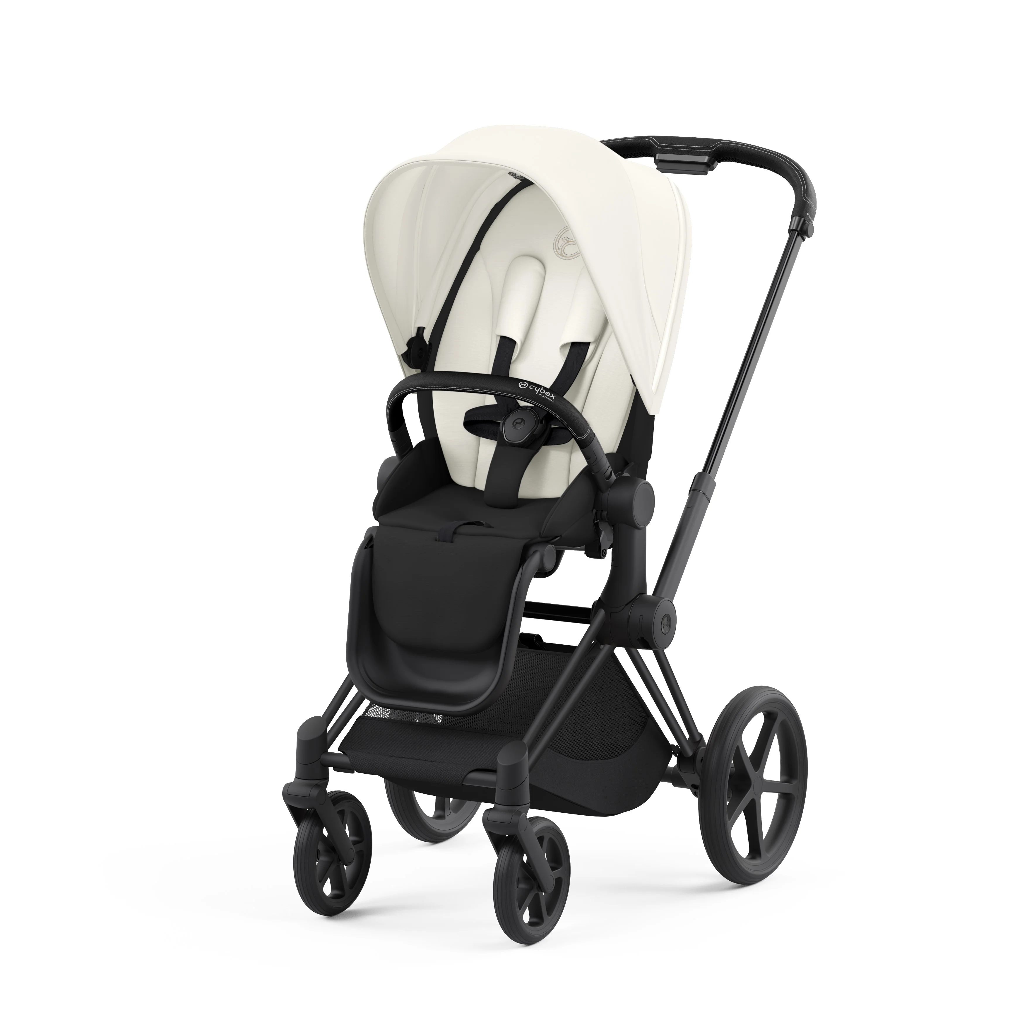עגלת תינוק Priam 4 Off White עם שלדה שחור מט